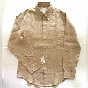 Brooks Brothers NWT 100% Irish Linen Button Down Shirt in Beige Size M